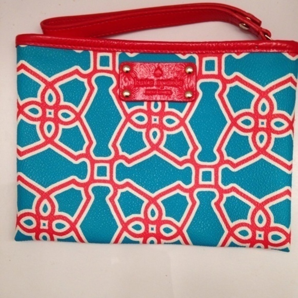 KATE SPADE blue and red wristlet clutch